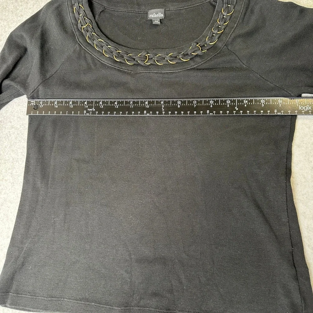 Rafaella‎ Black 3/4 Sleeve Crew Neck Top with Ring Detail Women's Size M - Picture 11 of 12